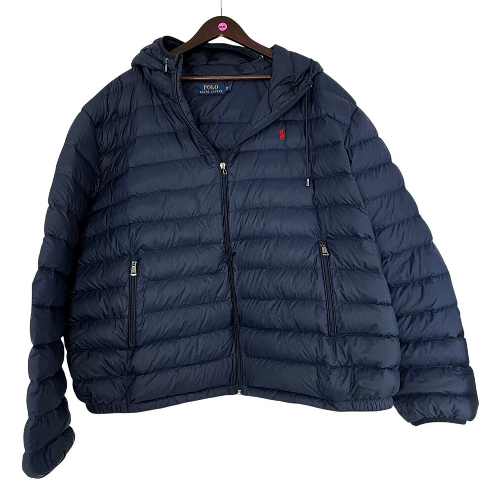 Polo Ralph Lauren Puffer Jacket Mens 4XB Navy Hooded Big Tall Zip Flaw